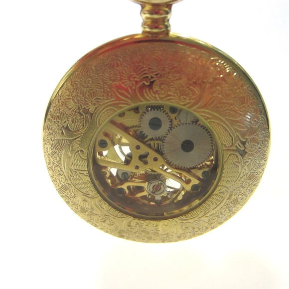 Golden Brass Filigree Geometric Winding Open Concept Pocket Watch Pendant
